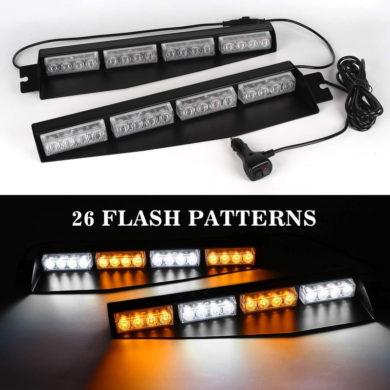 ASPL 32LED Visor Lights 26 Flash Patterns Windshield Emergency Hazard Warning Strobe Beacon Split Mount Deck Dash Lamp With Extend Bracket (Amber/White/Amber/White) - Image 2